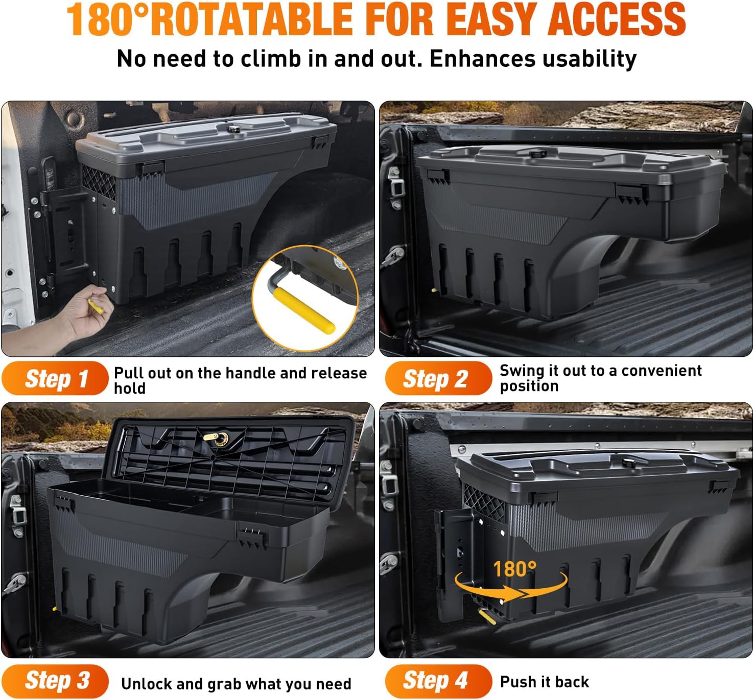 Nilight Truck Bed Tool Box Left Drivers Side Truck Tool Box Fit for Dodge Ram 1500 2500 3500 2002-2018 ABS Swing Case Truck Bed Storage Box w Lockable Lid Waterproof Wheel Well Toolbox, without Rambox
