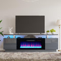AMERLIFE Fireplace TV Stand with 36' Fireplace, 70' Modern Fireplace Entertainment Center LED Lights, 2 Tier TV Console Cabinet for TVs Up to 80', Grey