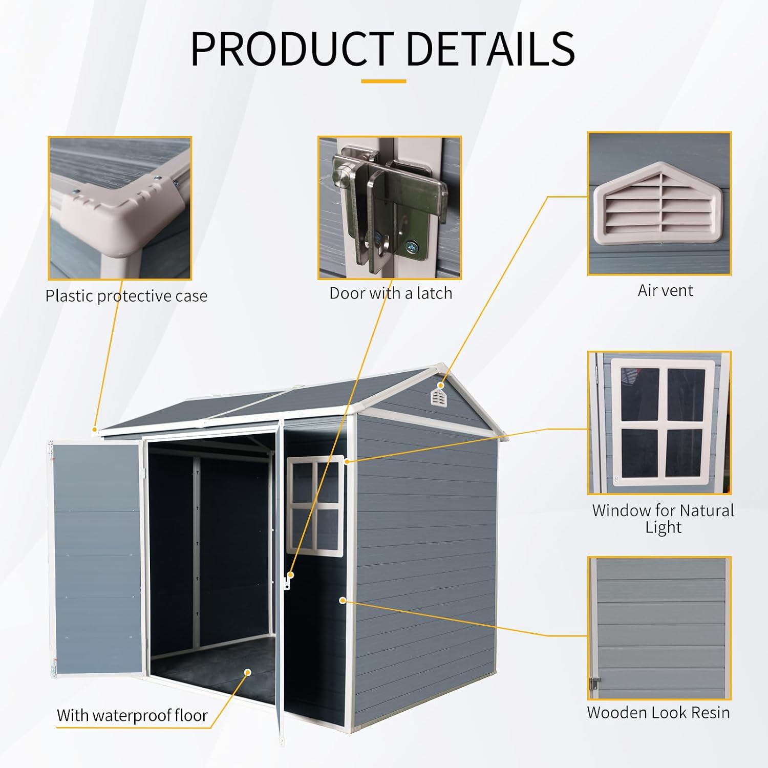 KEIKI 8x6 FT Outdoor Storage Shed Waterproof Resin Cabinet,Sloped Roof Polypropylene Frame with Two-Window and Double Lockable Door for Patio Furniture