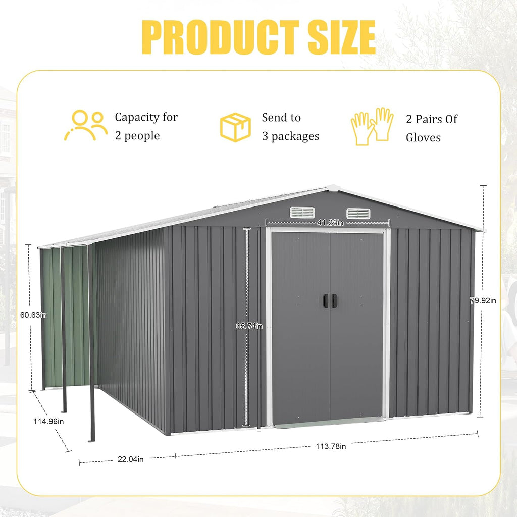 KEIKI 10x12 FTOutdoor Storage Shed, Extra Large Metal Shed with Lockable Doors, Windows, Outside Steel Tiny House Ideal for Garden, Backyard, Patio Utility, Tool Storage, Chicken Coops, Dark Gray