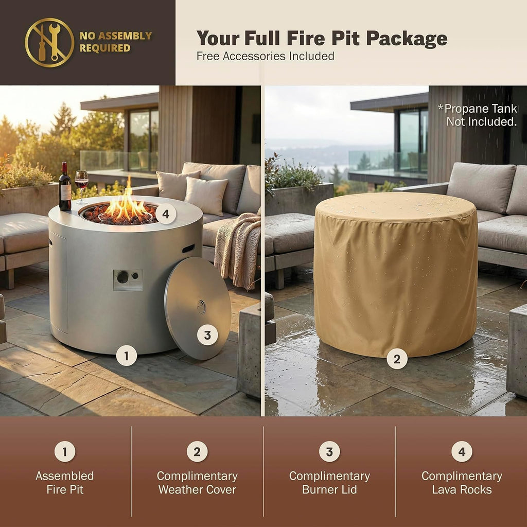 32' Smokeless Propane Fire Pit Table with Lid, Alloy Steel Round Outdoor Patio Dining Firepit 50,000 BTUs, Lava Rocks, Weatherproof Cover, CSA Safety Certified, for Wooden Deck, Backyard Pool, Grey