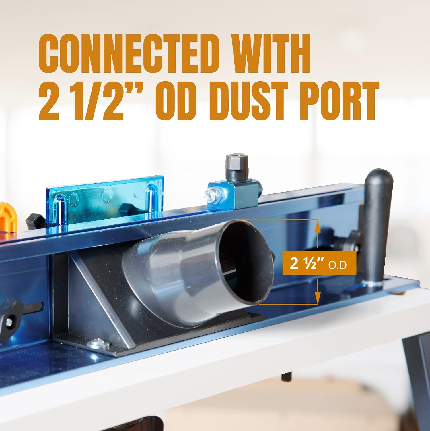 POWERTEC Router Table Fence System 3-1/2' Tall 32' Long, Router Fence Kit with Adjustment Knob, Aluminum Flip Stop, Measuring Tape, Feather Board, Bit Guard, and Built-In 2-1/2' Dust Port - 71655