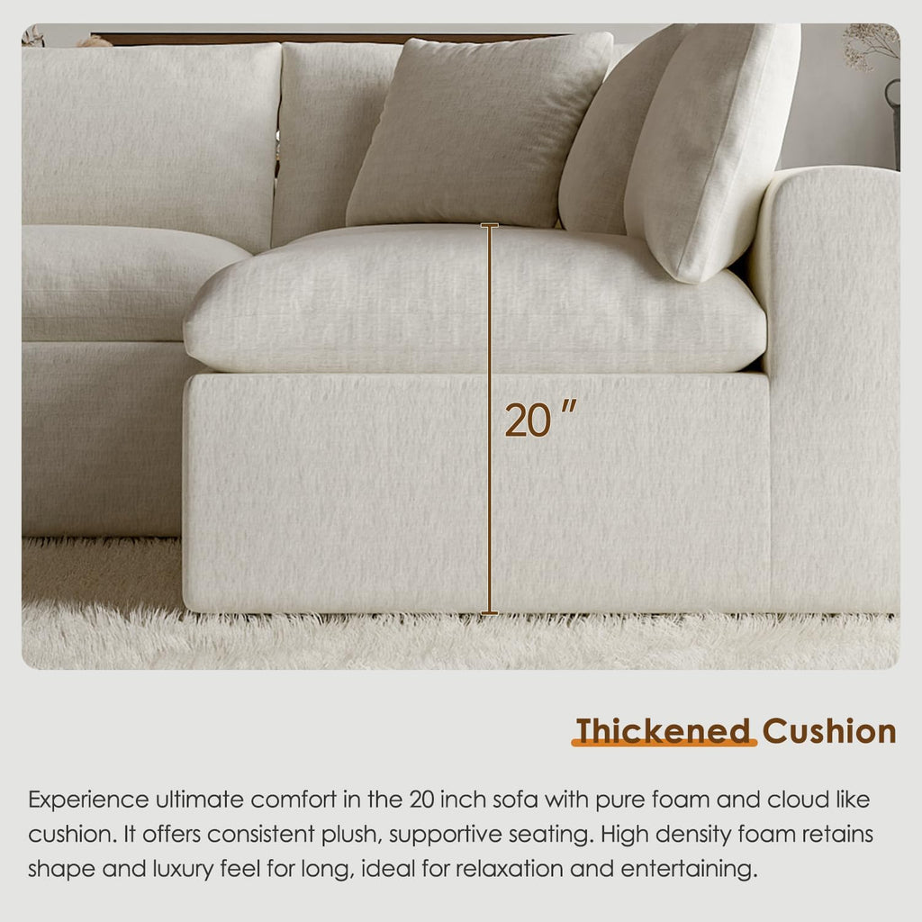 130' Oversized Boneless Cloud Couch, Modular Sectional Couches for Living Room, L-Shaped with Deep Seats, No Assembly Required, 4-Seater Washable Fabric Sleeper Sofa, White