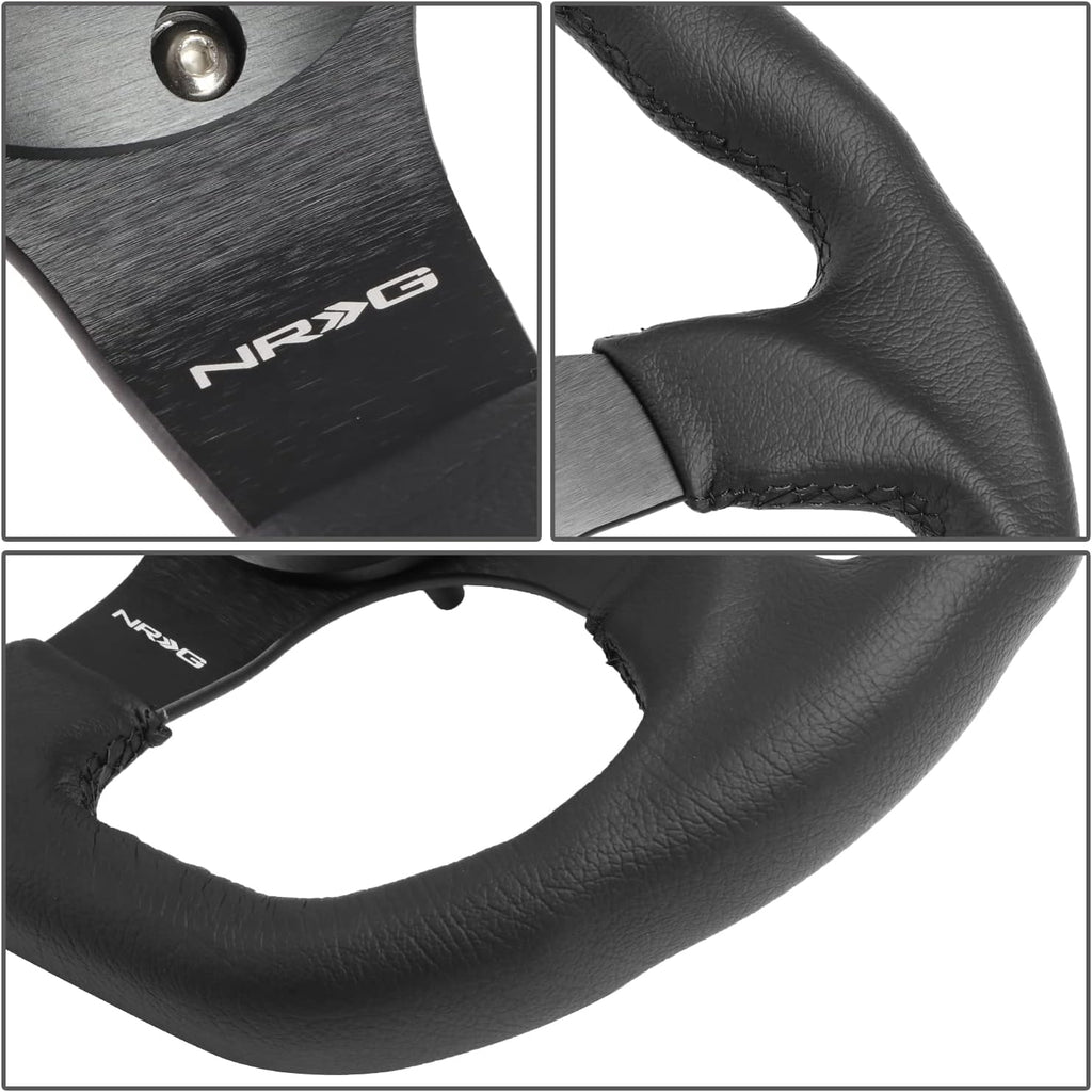 NRG Innovations NRG-RST-024MB-R-Y Reinforced Steering Wheel - 320mm Sport Leather Flat Bottom with Yellow Center Mark