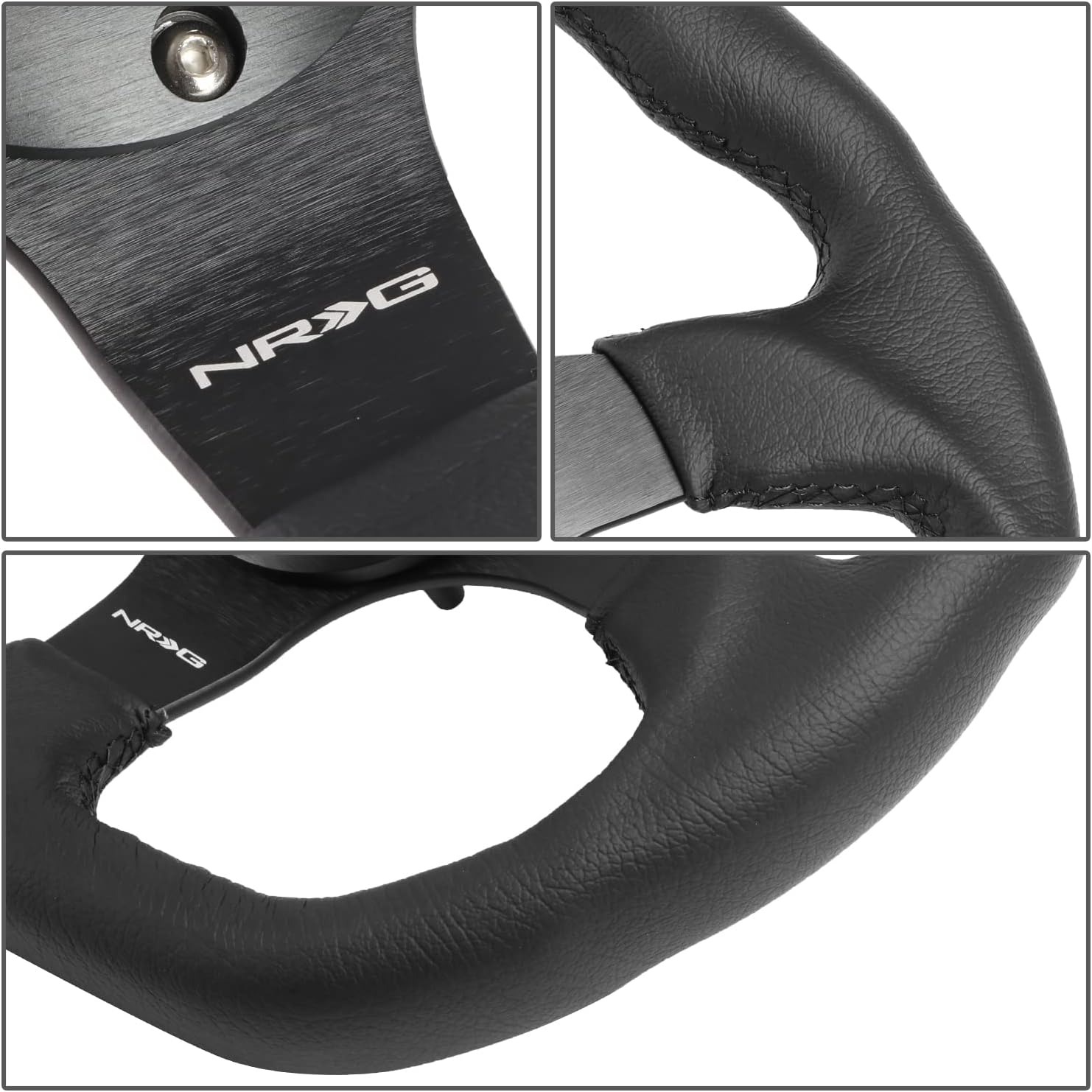 NRG Innovations NRG-RST-024MB-R-Y Reinforced Steering Wheel - 320mm Sport Leather Flat Bottom with Yellow Center Mark