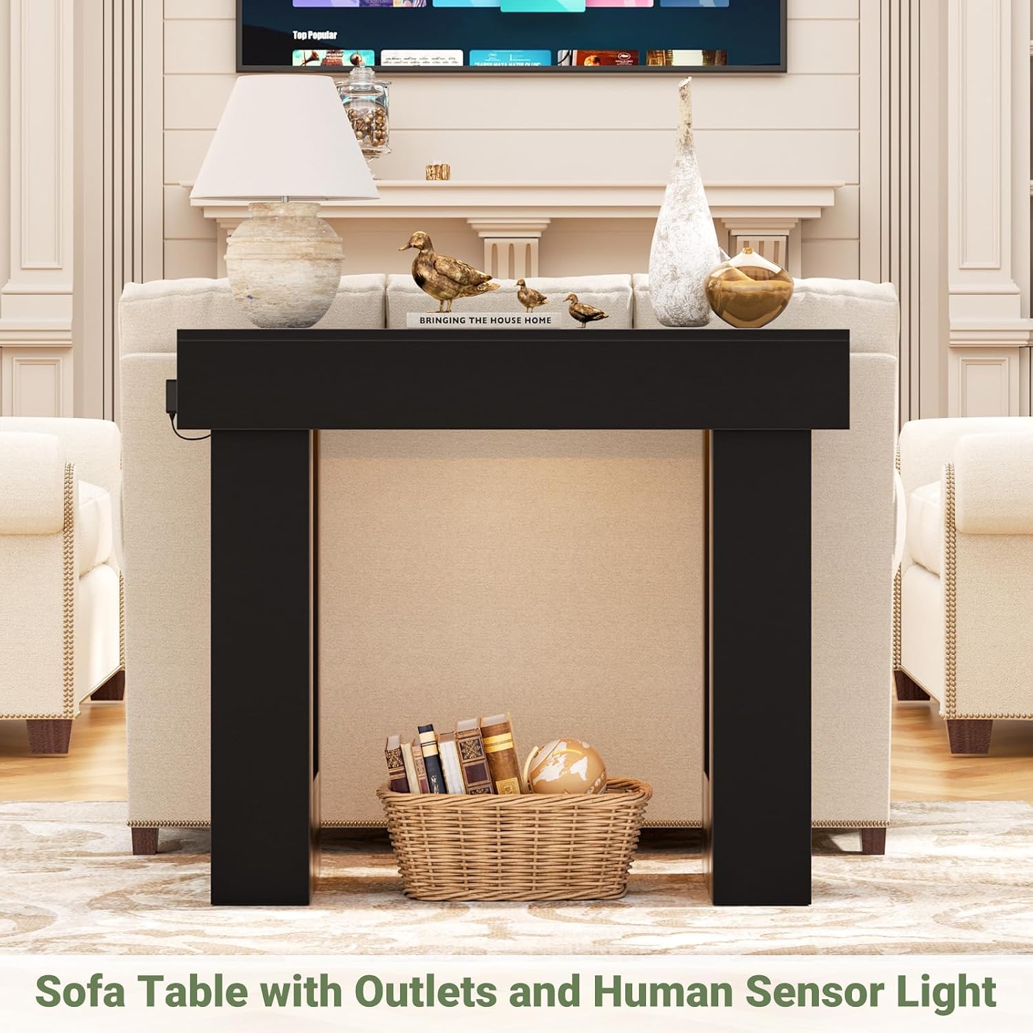 Unikito 39' Entryway Table with Socket and Sensor Light, Narrow Console Table with Storage Behind Couch, Farmhouse Entryway Table for Hallway, Behind the Couch, Living Room, Foyer