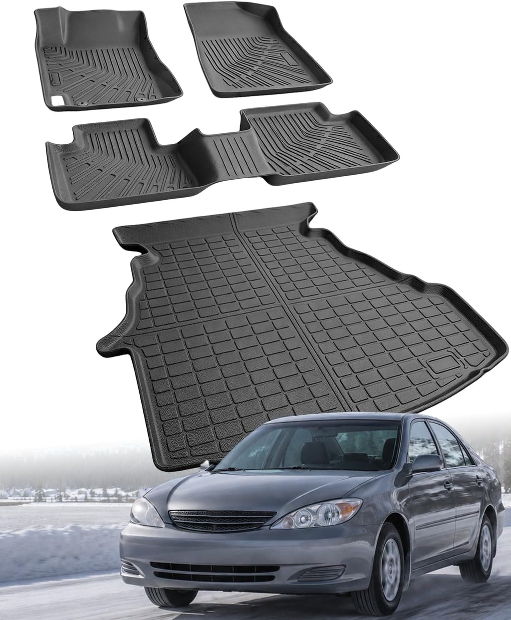Floor Mats Compatible with Toyota Camry 2002-2006 CE/LE/SE/XLE,All Weather Protection Duarble TPE Cargo Liner with Trunk Mats Accessories Compatible with Toyota Camry 2002 2003 2004 2005 2006