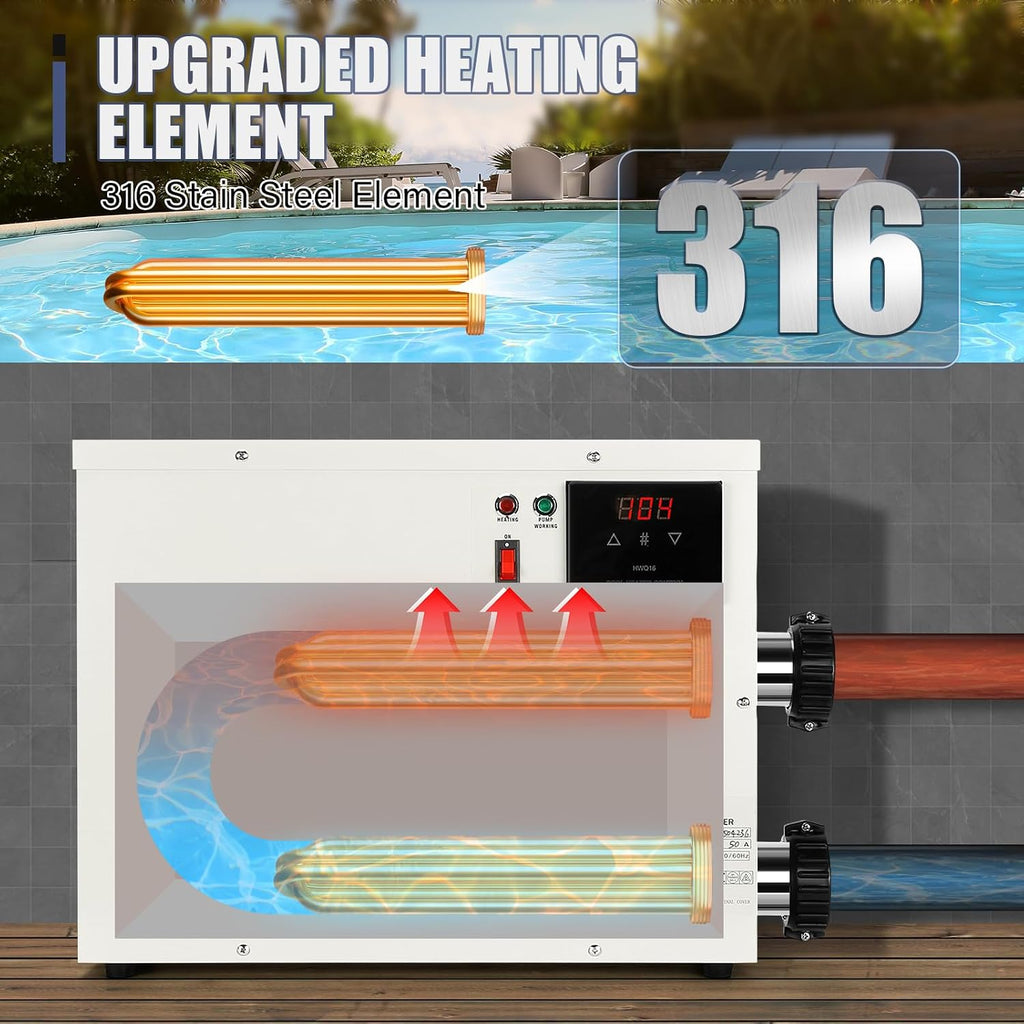 15KW 220V-240V Electric Pool Heater for Above Ground Pools, Hot Tubs and Spas, Hardwired Pool Water Heater with 1.5 Inch NPT Connections