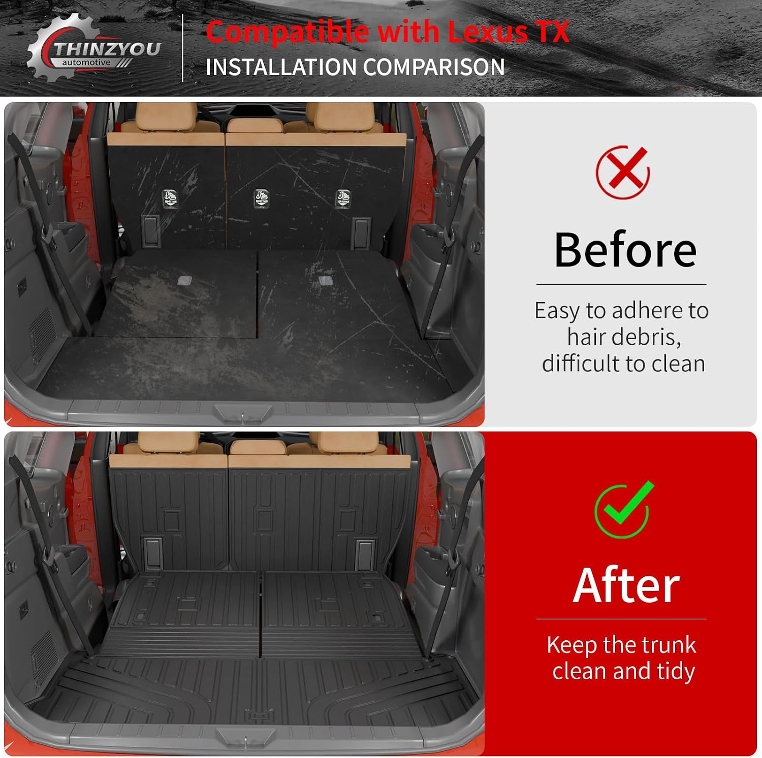 Floor Mats Compatible with 2024 2025 2026 Lexus TX350 TX500h TX550h+ 7 Seats Cargo Mat Trunk Liner Kick Mats All Weather TX Accessories (Floor Mats+Trunk Mat+2nd&3rd Row Backrest Mats)