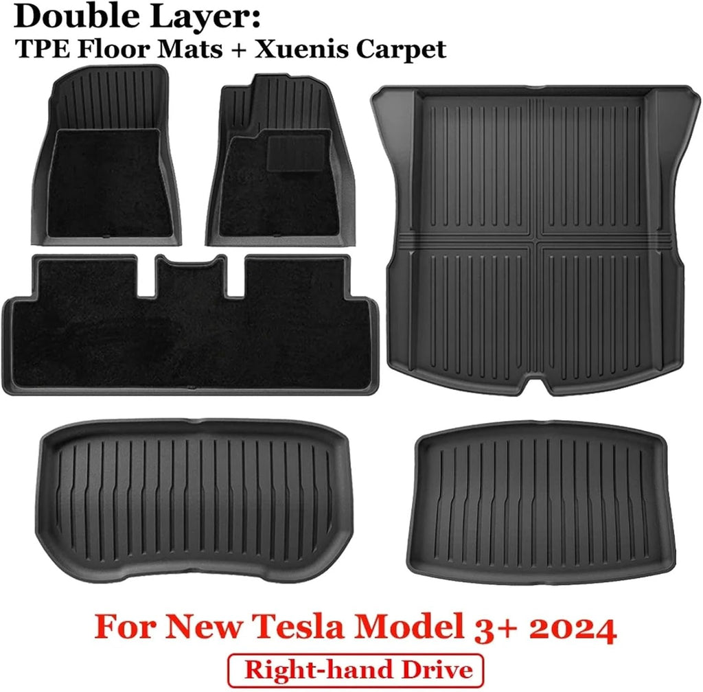 for 2024 2025 Tesla Model 3 Highland Floor Mats TPE All Weather Front Rear Cargo Liner Mat Waterproof Anti-Slip Accessories(24 M3D 9PCS RHD)