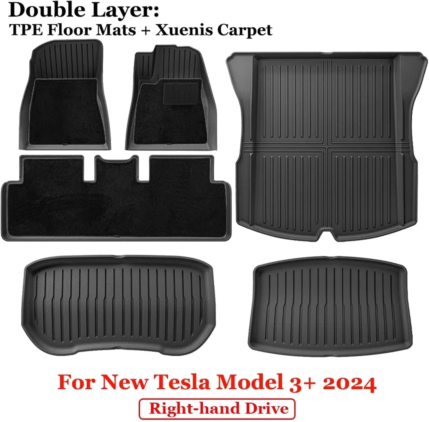 for 2024 2025 Tesla Model 3 Highland Floor Mats TPE All Weather Front Rear Cargo Liner Mat Waterproof Anti-Slip Accessories(24 M3D 9PCS RHD)