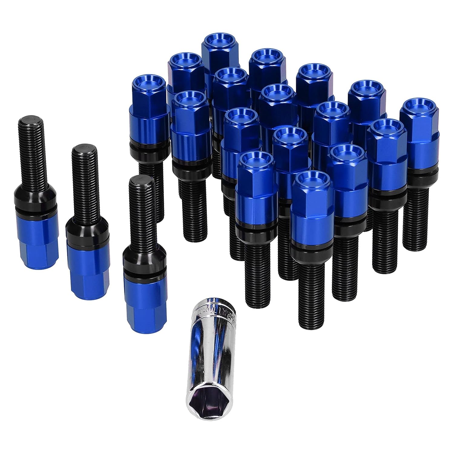 Brilluxa Lug Bolt Kit, M14x1.5 42mm Ball Seat Extended Lug Bolts, Black Wheel Bolt Set and Wheel Fasteners, Extended Thread Wheel Hardware for Aftermarket Rim and Spacer Installation