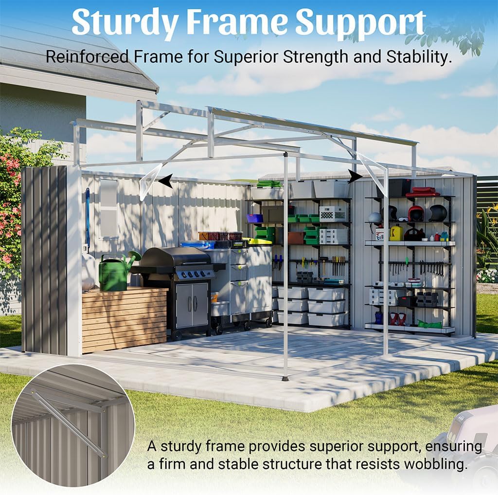10×12 FT Metal Outdoor Storage Shed with Windows & Vents, Heavy-Duty Steel Garden Shed with Lockable Doors, Waterproof Utility Storage Building with Floor Frame Kit for Backyard, Patio, Lawn,Gray