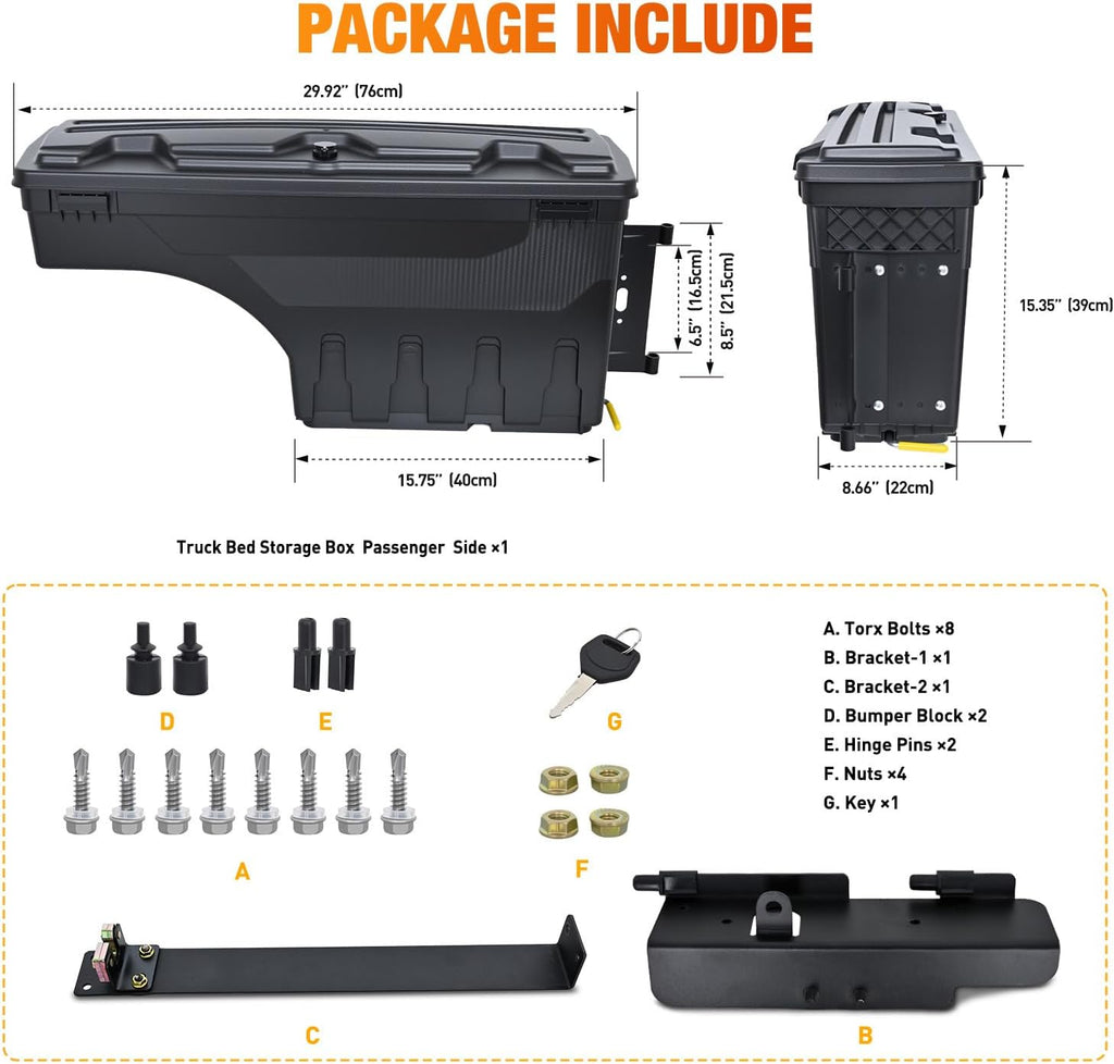 Nilight Truck Bed Tool Box Right Passenger Side Truck Tool Box Fit for Toyota Tundra 2007-2021 ABS Swing Case Truck Bed Storage Box with Lockable Lid Waterproof Wheel Well Toolbox Black