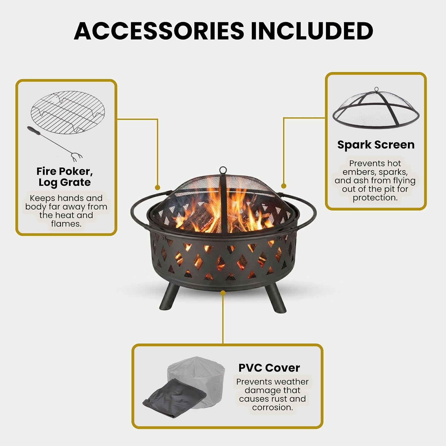Fire Pit - 32-Inch Outdoor Wood Burning Firepit with Screen, Poker, and Cover - Outdoor Fire Pits for Backyard, Deck, or Patio by Pure Garden (Black)
