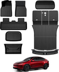 Floor Mats for 2025 2026 Tesla Model Y Juniper, 8PCS All Weather Full Set Cargo Liners Accessories, 3D TPE Odorless Trunk Frunk Rear Mats & Trunk Sill Guard for 5-Seater (Not Fit 7-Seat & Standard)