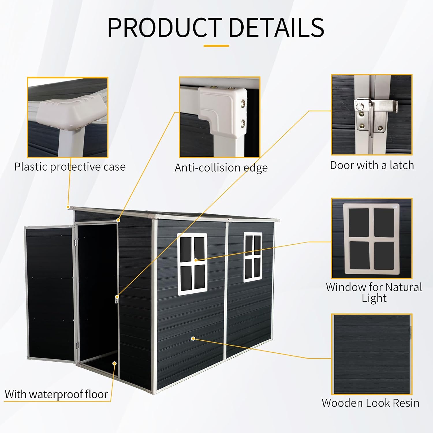JT 4 x 8 FT Resin Storage Shed, Waterproof Garden Shed with Floor, 2 Windows, Lockable Door and Vent, Outdoor Sheds for Backyard,Tools and Lawn Mower (Black)