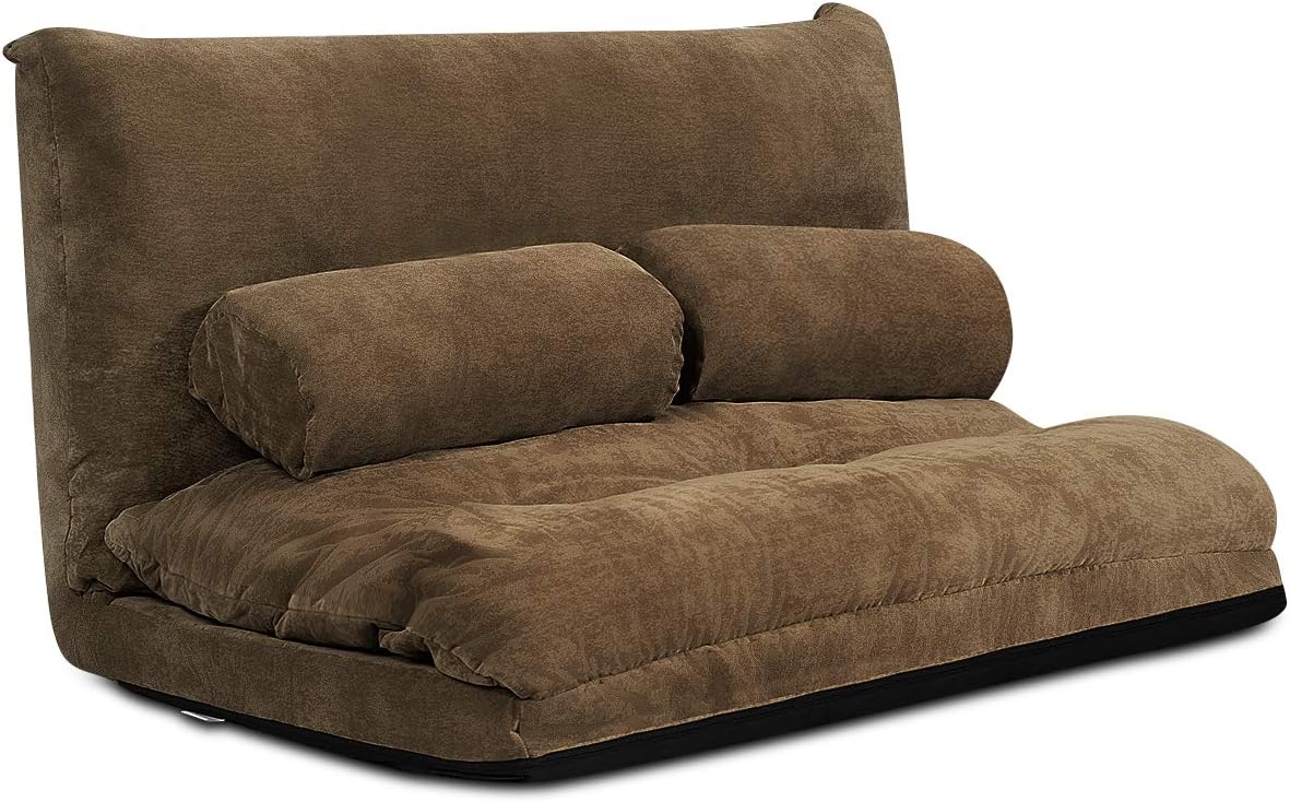 Giantex Adjustable Floor Sofa Couch with 2 Pillows, Multi-Functional 6-Position Foldable Lazy Sofa Sleeper Bed, Multi-Functional Suede Floor Seating Sofa for Reading Gaming (Coffee)