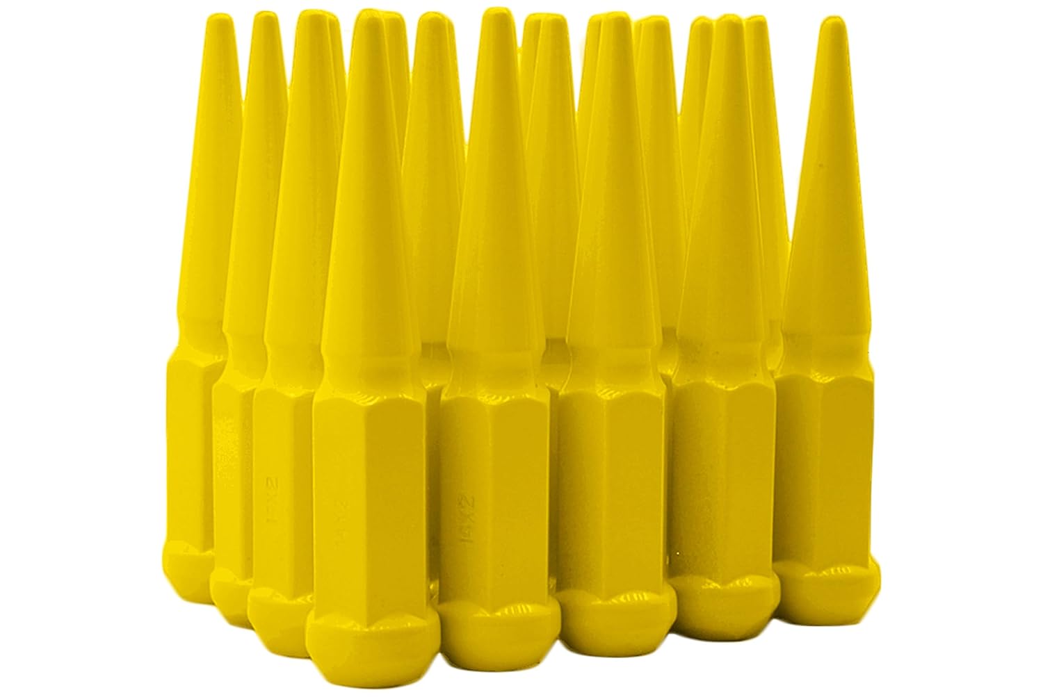 24 Pc Powder Coated Yellow Spike Lug Nuts | M14x1.5 | 4.5 inch Tall | 1 Piece Construction | Works with 2015-2024 F-150 6x135 MM Bolt Pattern