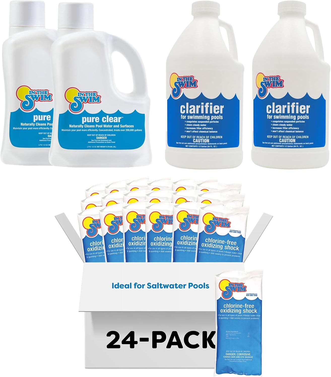 In The Swim High-Usage Pool Maintenance Kit – Chlorine-Free Shock, Pure Clear Enzyme, Water Clarifier - Crystal Clear Pools - Plus