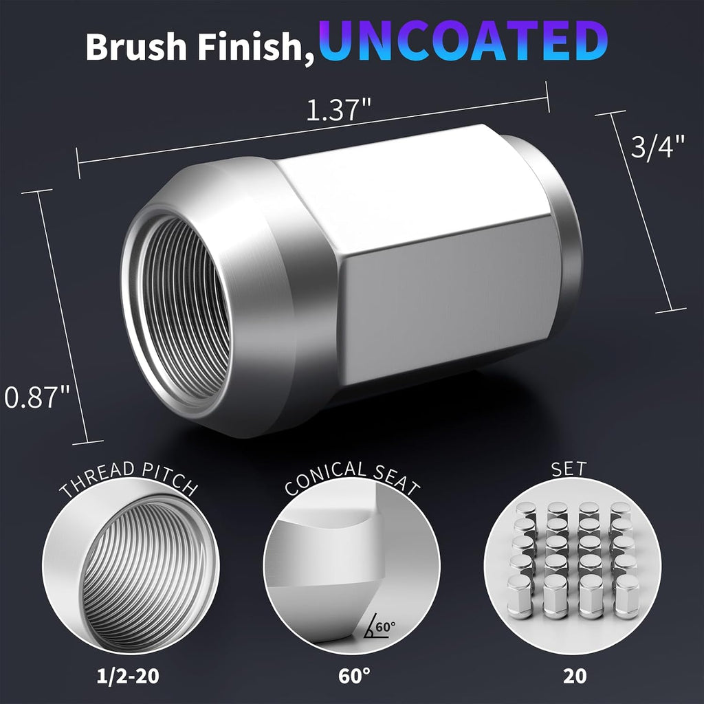 Titanium 1/2-20 Lug Nuts (1/2'x20) - 20pc Ultra-Light Closed End Acorn Wheel Nuts | High-Strength & Corrosion-Resistant Titanium Alloy | One-Piece Design for Cars/Trucks/SUV Aftermarket Wheels