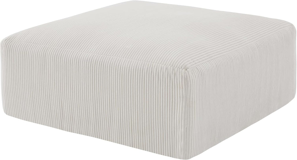 Gericco 113' Modular Sectional Couch, Cloud Boneless Sofa with Deep Seats, Upholstered Corduroy Square Stuffed Ottoman Pouf, 40 * 40 Inch Furry & Fluffy Movable Foot Stool for Living Room, Beige