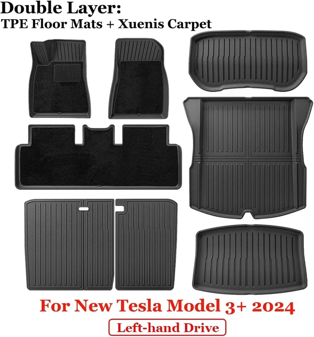 for 2024 2025 Tesla Model 3 Highland Floor Mats TPE All Weather Front Rear Cargo Liner Mat Waterproof Anti-Slip Accessories(24 M3D 11PCS LHD)
