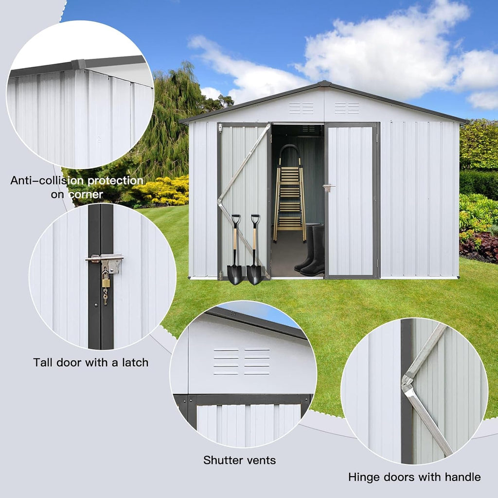 ZeHuoGe 10 X 12 FT Outdoor Storage Shed with Shutter Vent,Large Storage Shed, Heavy Duty Storage House,Garden Tool Shed for Backyard Garden Patio Law (White+Gray)