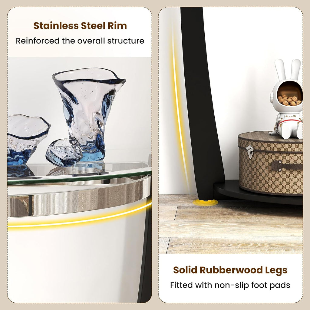 Giantex 2-Tier Glass Console Table, Half Moon Modern Entryway Table with Tempered Glass Top & Open Storage Shelf, Narrow Long Sofa Table for Living Room, Hallway, Foyer, Entrance (Black)
