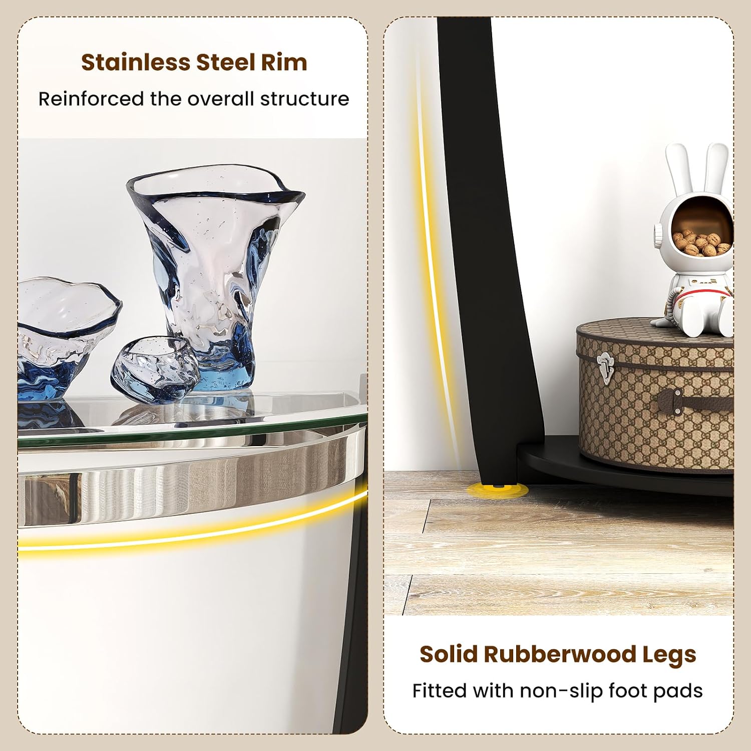 Giantex 2-Tier Glass Console Table, Half Moon Modern Entryway Table with Tempered Glass Top & Open Storage Shelf, Narrow Long Sofa Table for Living Room, Hallway, Foyer, Entrance (Black)