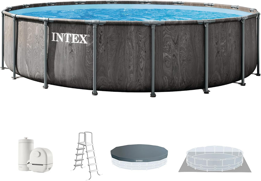 INTEX 26743EP Prism Frame Above Ground Swimming Pool Set: 18ft x 48in – Includes 1500 GPH Cartridge Filter Pump – Removable Ladder – Pool Cover – Ground Cloth
