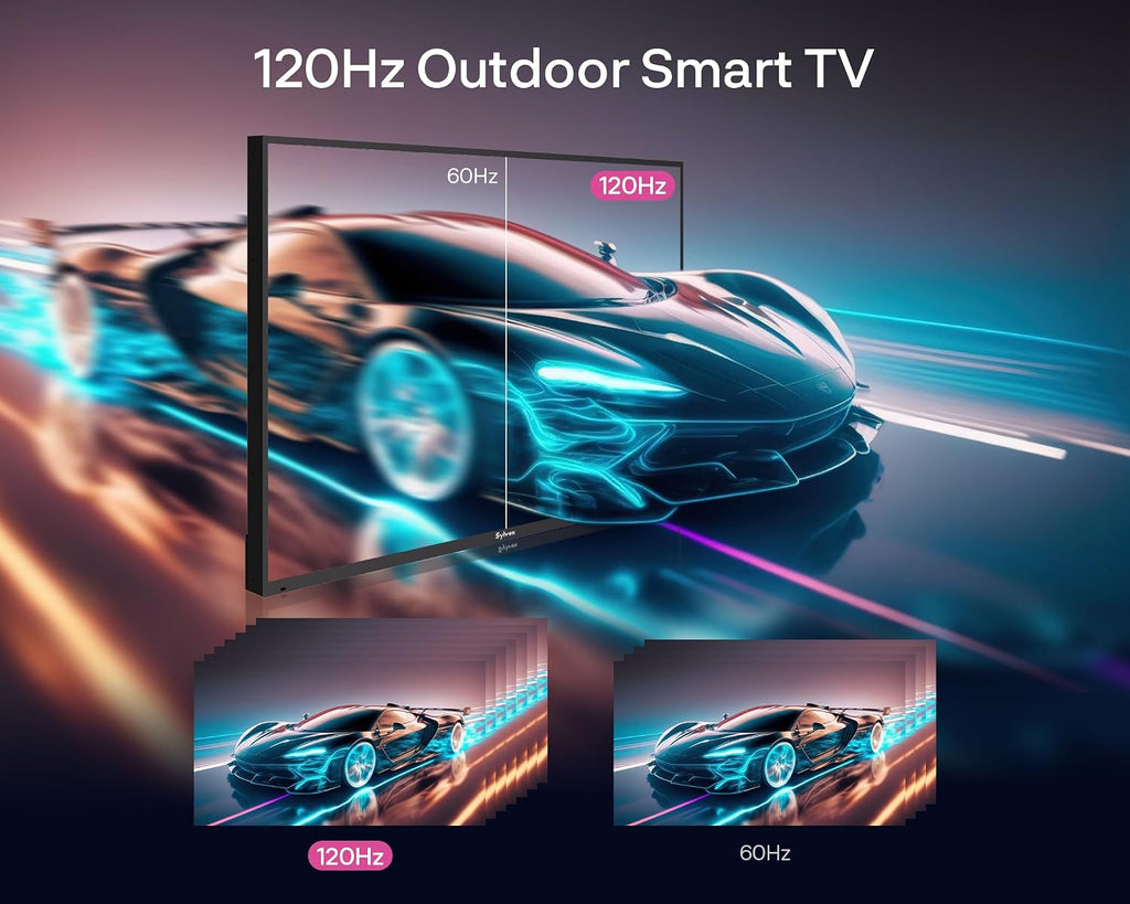 SYLVOX Outdoor TV with Ceiling Mount & Cover, 55 inch 120Hz 4K Smart TVs, Weatherproof & IP55 Waterproof, Compatible with Google & Dolby Atmos, HDMI 2.1 & USB 3.0, 1000 Nits Outside TV for Gaming
