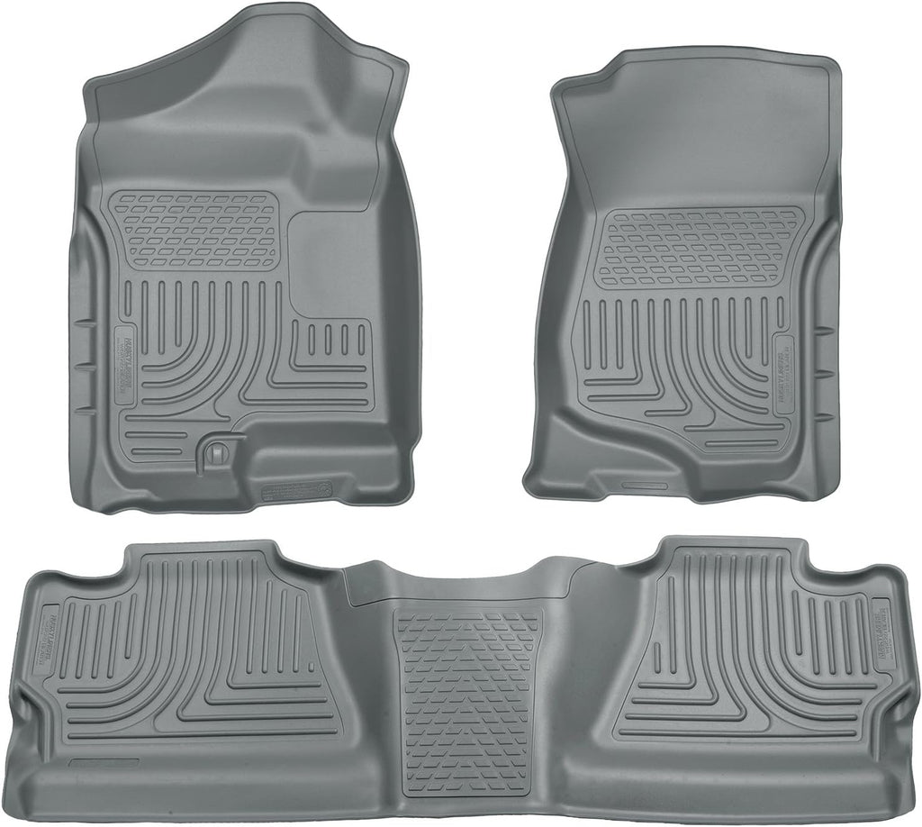 Husky Liners Weatherbeater Floor Mats | Fits 2007-2013 Chevrolet Silverado 1500, GMC Sierra 1500; 2007-2014 Silverado/Sierra 2500/3500 Crew CAB, Footwell Coverage | Front & 2nd Row, 3-pc Grey - 98202
