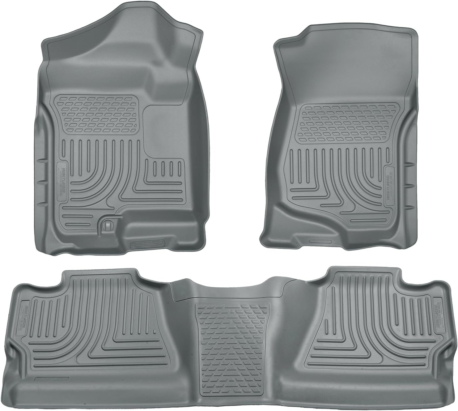 Husky Liners Weatherbeater Floor Mats | Fits 2007-2013 Chevrolet Silverado 1500, GMC Sierra 1500; 2007-2014 Silverado/Sierra 2500/3500 Crew CAB, Footwell Coverage | Front & 2nd Row, 3-pc Grey - 98202