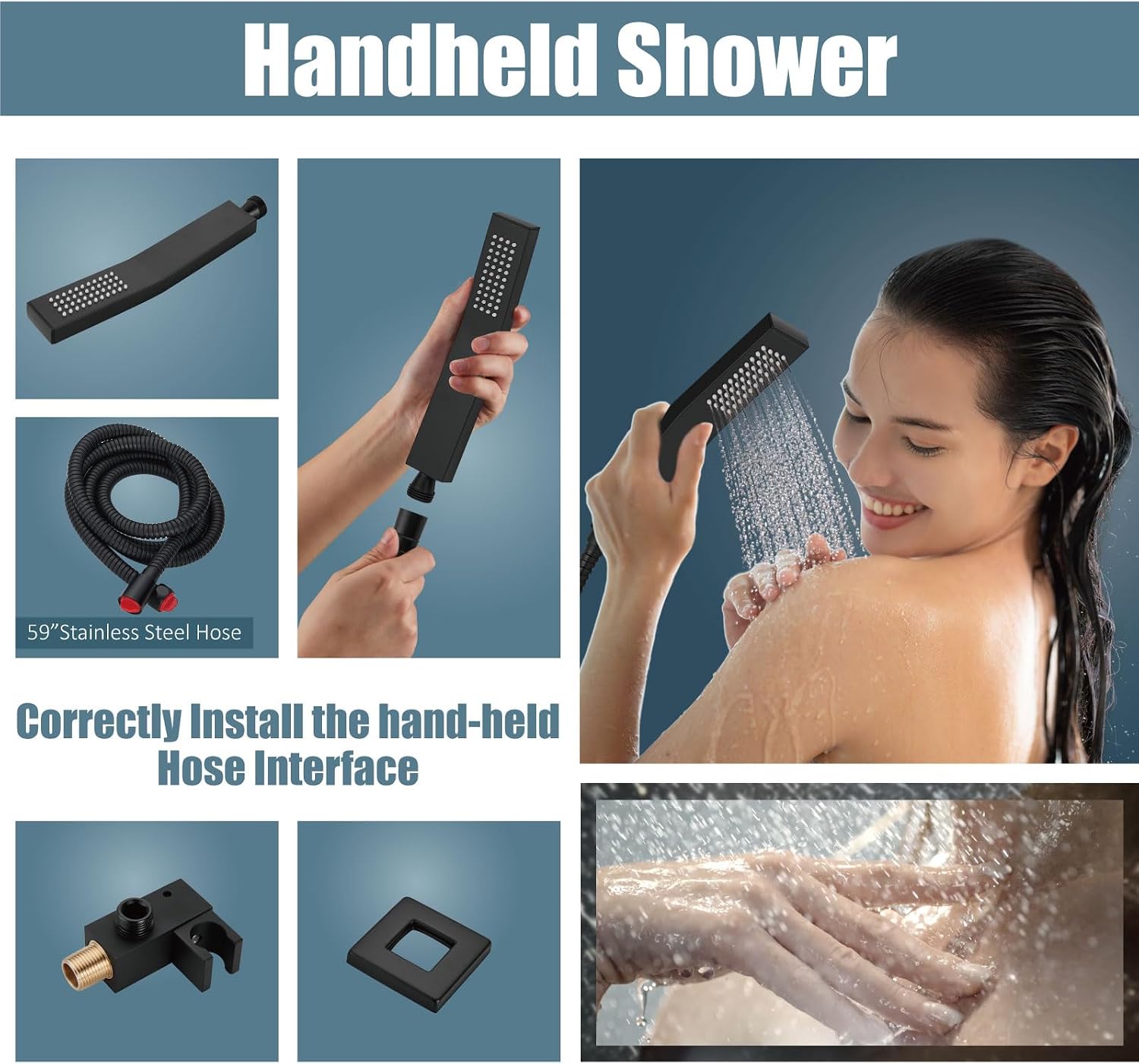 Aolemi Rainfall Shower System Shower Head Combo Set with Tub Filler Handheld Shower Luxury Rough-in Valve Included Wall Mount Bathroom Shower Mixer Faucet 8 Inch Shower Head Matte Black