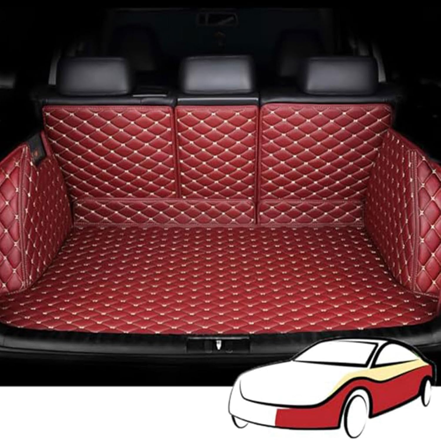 Trunk Liner Cargo Mats Custom for mini 2-Door 4seats 2014-2020 2021 2022 2023 2024(Upper Floor), Car Trunk Mats Full Coverage Waterproof Luxury Leather Durable Car Accessories,Red