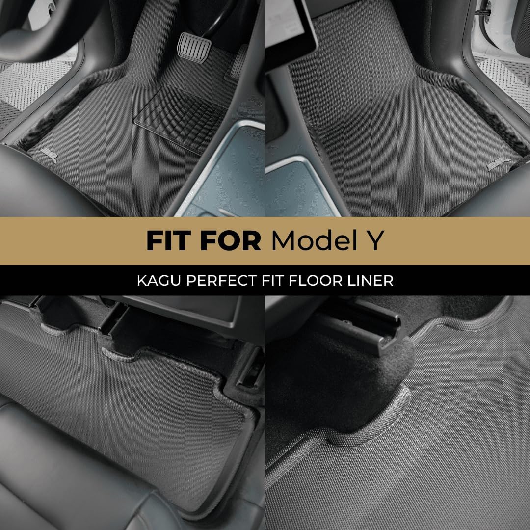 3D MAXpider Custom Fit Kagu Floor Mat (Black) Compatible with Tesla Model Y 5-Seat 2021-2025 - Full Set