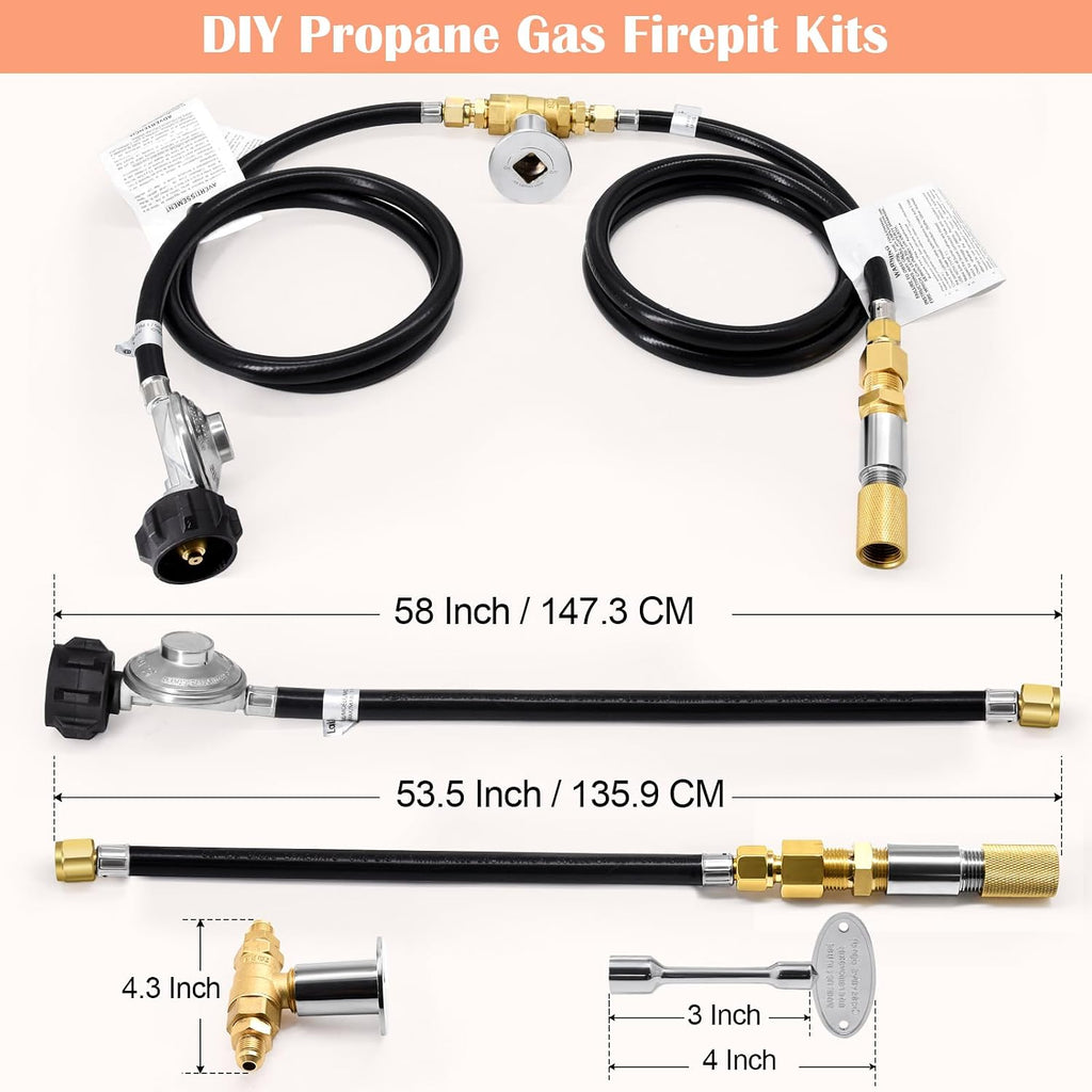 Hiorucet 18 Inch Fire Pit Ring Burner Kits, DIY Propane Gas Firepit Insert Round Burner with Igniter Kits and Propane Hose Kits for Indoor or Outdoor, Stainless Steel LP Fire Pit Replacement Parts.