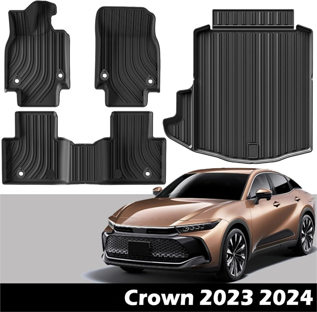 Compatible for Toyota Crown 2023 2024 Floor Mats and Cargo Liner,All Weather Protection TPE 3D 1st & 2nd Row Accessories(Left Rudder)(Red)