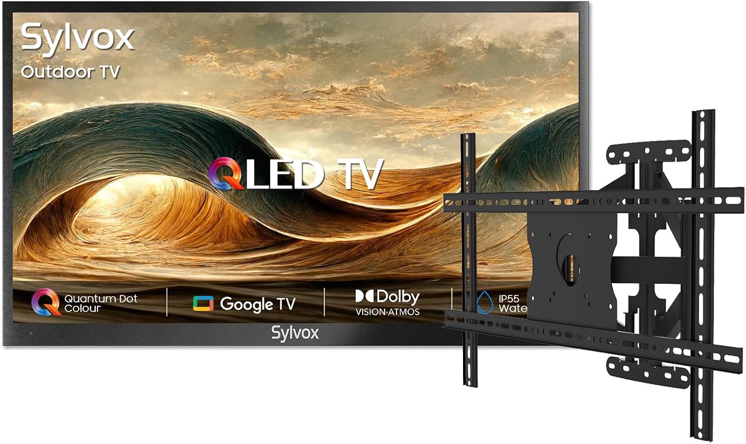 SYLVOX Outdoor TV with Wall Mount & Cover, 65 inch 4K UHD QLED Smart TVs, Weatherproof, IP56 Waterproof, 1000 Nits Partial Sun, Support Google Assistant, Wide Viewing Angle (2026 Model)