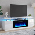 AMERLIFE Fireplace TV Stand with 36' Fireplace, 70' Modern Fireplace Entertainment Center LED Lights, 2 Tier TV Console Cabinet for TVs Up to 80', Ivory White