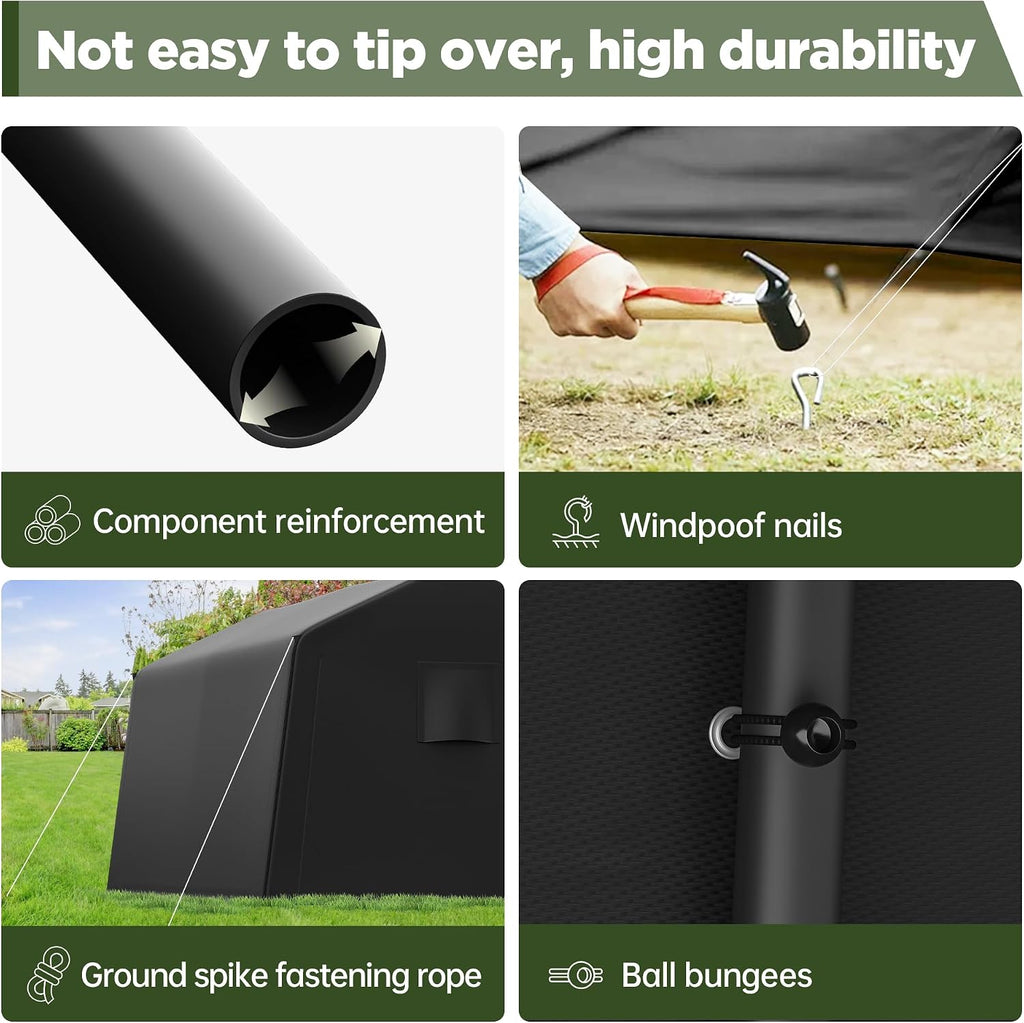 8 x 14 Portable Carport Storage Shed, Heavy-Duty Outdoor Shelter with Slide-Up Zippered Door, Canopy for Cars, ATVs, Bicycles, and Yard Tools, Weather-Resistant and Easy-to-Assemble