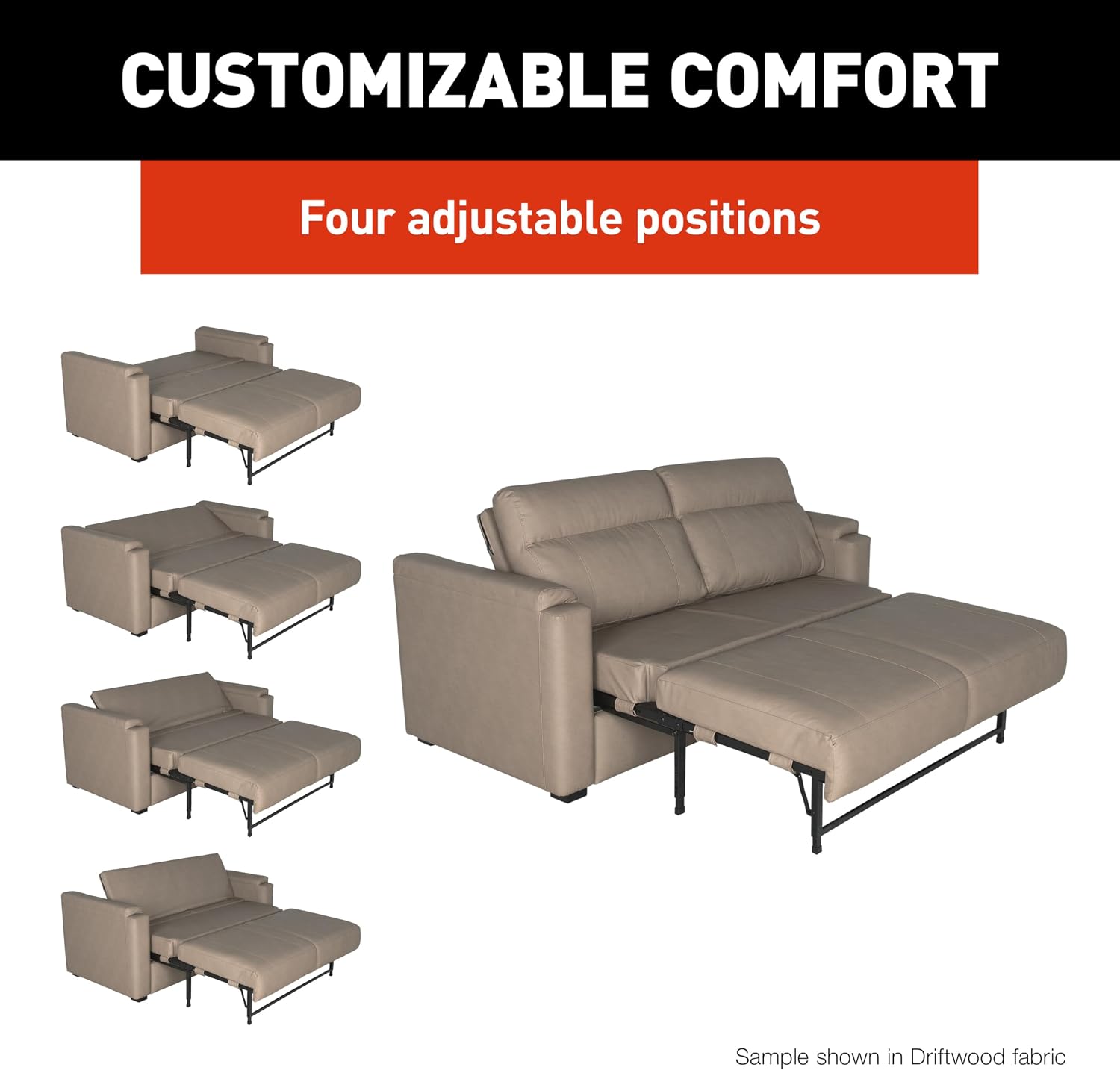 THOMAS PAYNE Signature Heritage Series 62' McCoy RV Clickback Sleeper Sofa with Automatic, Adjustable Fold-Out Legs, Four Reclining Positions, Easy Transition - 2024044223