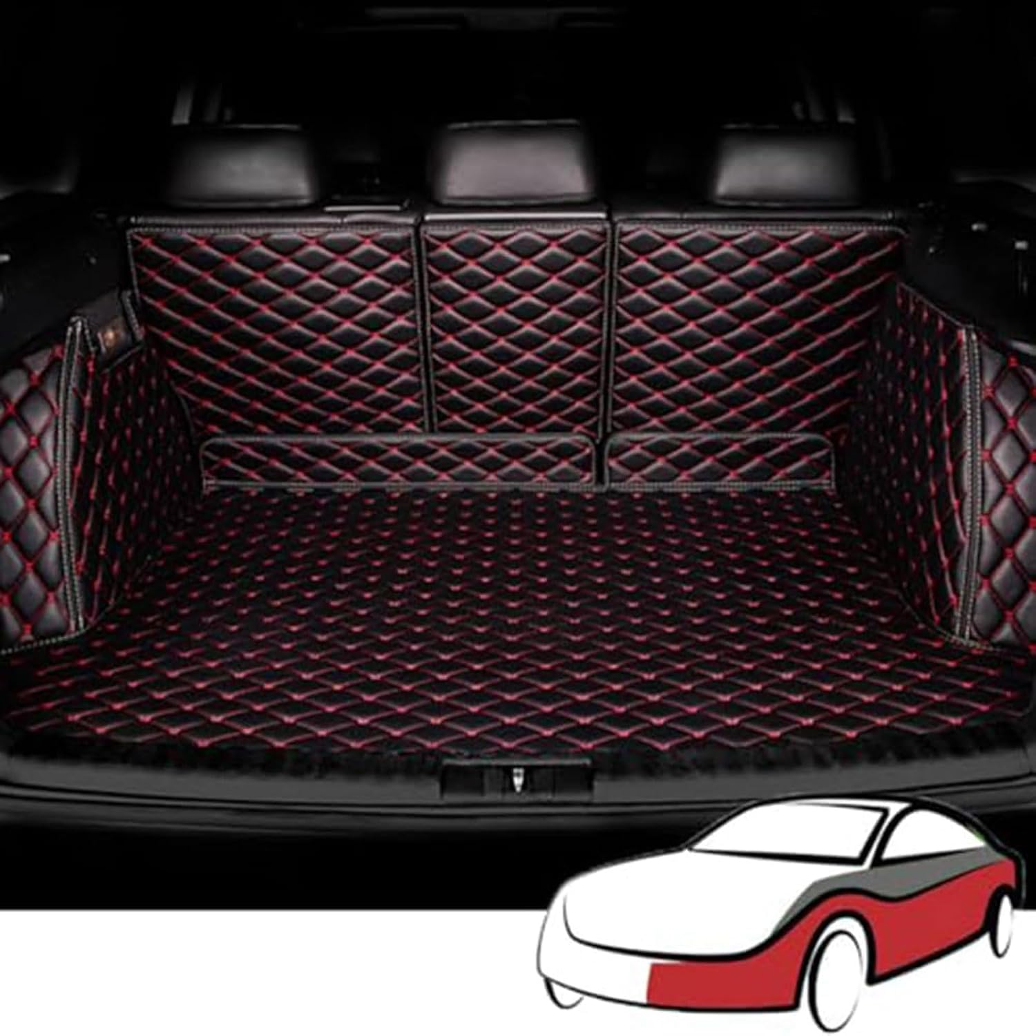 Trunk Liner Cargo Mats Custom for mini 2-Door 4seats 2014-2021 2022 2023 2024(Lower Floor), Car Trunk Mats Full Coverage Waterproof Luxury Leather Durable Car Accessories,Black-Red