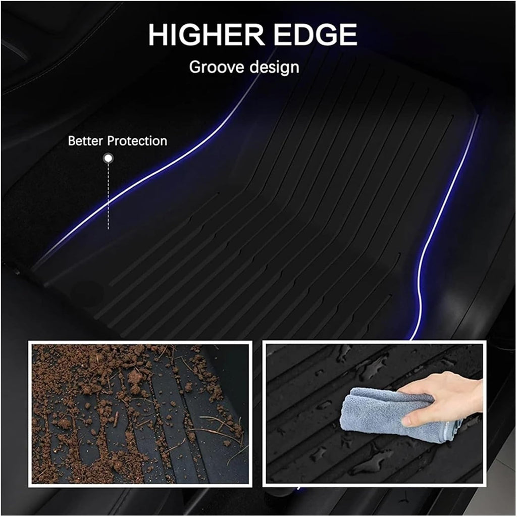 Floor Mats for Tesla Model 3 Y 2021-2024 5-Seater Custom Fit All Weather Heavy Duty TPE Cargo Liner Trunk Accessories(3 2024 TPE LHD 4PCS)