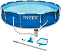 Intex Metal Frame 10' x 30' Above Ground Outdoor Swimming Pool with 330 GPH Filter Pump and Maintenance Kit with Vacuum Skimmer and Adjustable Pole