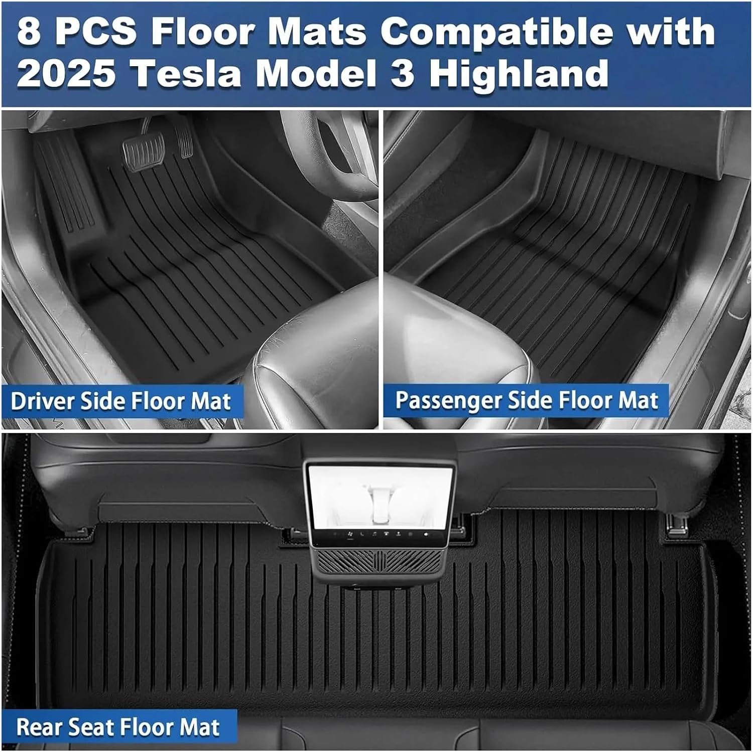 Compatible with Tesla Model 3 2024 2025 2026 Highland Floor Mats Cargo Liner TPE Pad Left/Right Hand Rubber(1pc Trunk)