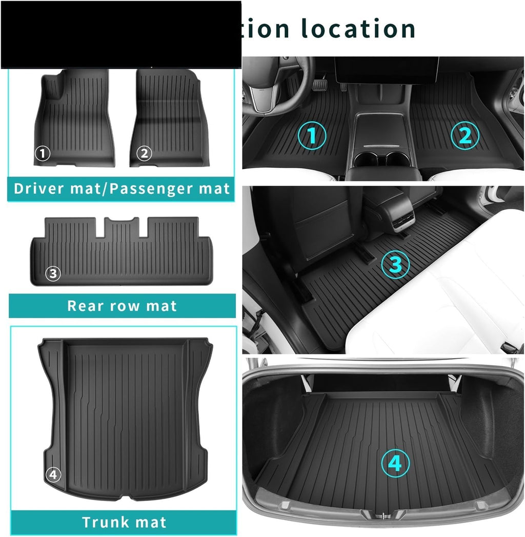 Compatible with Tesla Model 3 2021 2022 2023 Car Floor Mats Cargo Liner Trunk Pad 3D TPE Waterproof Protective Black(M3 Trunk 1PC)