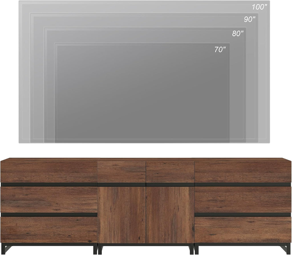 WAMPAT Modern TV Stand for TVs up to 100 Inch, 3-in-1 TV Console with Adjustable Shelves and 6 Drawers, Media Console for Living Room and Bedroom, Brown