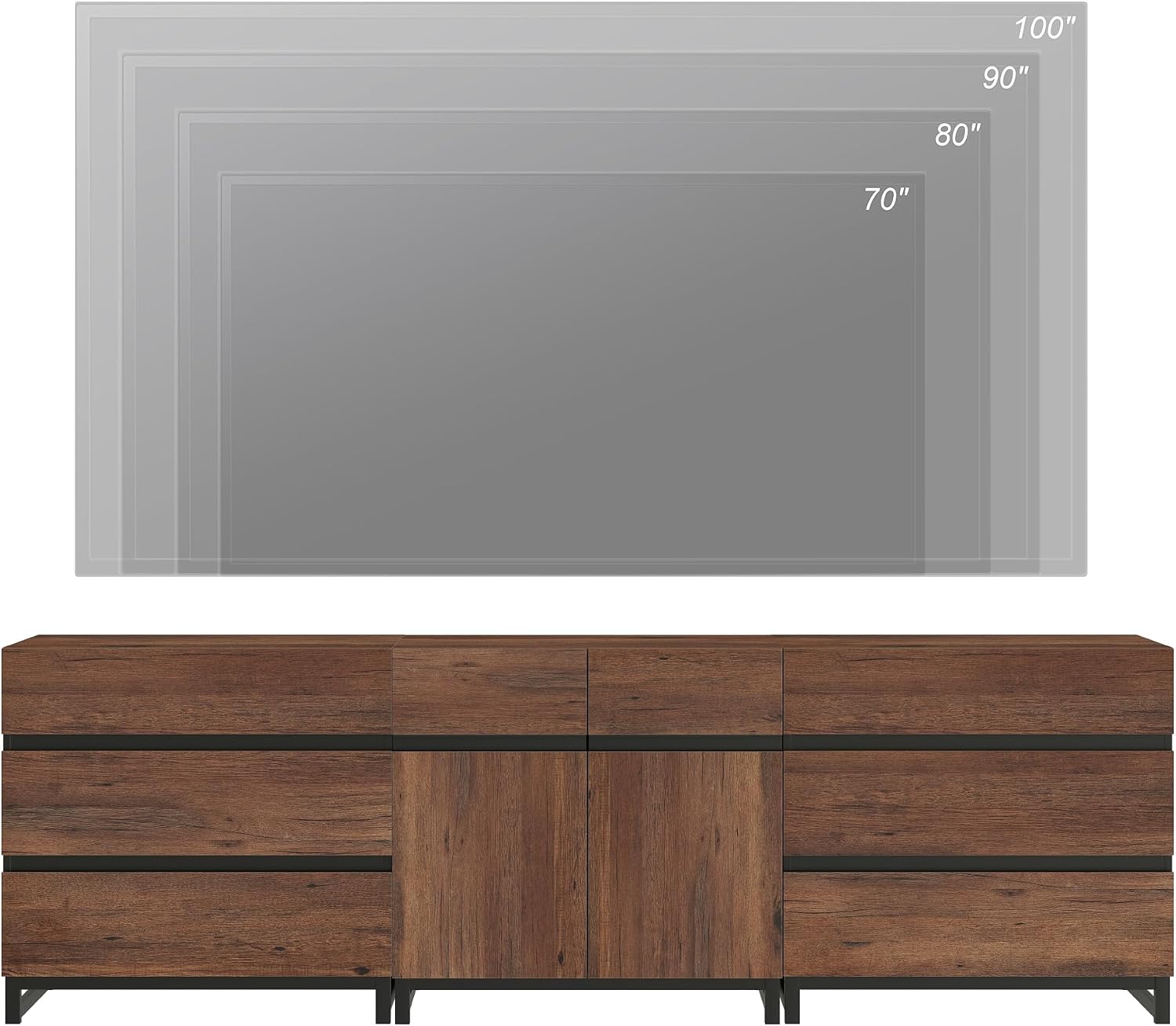 WAMPAT Modern TV Stand for TVs up to 100 Inch, 3-in-1 TV Console with Adjustable Shelves and 6 Drawers, Media Console for Living Room and Bedroom, Brown